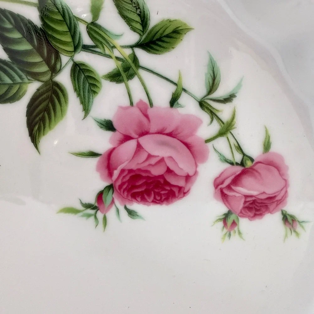 Christineholm Porcelain Tart Dish 9.5in Pink Rose Floral Fluted Quiche Pan